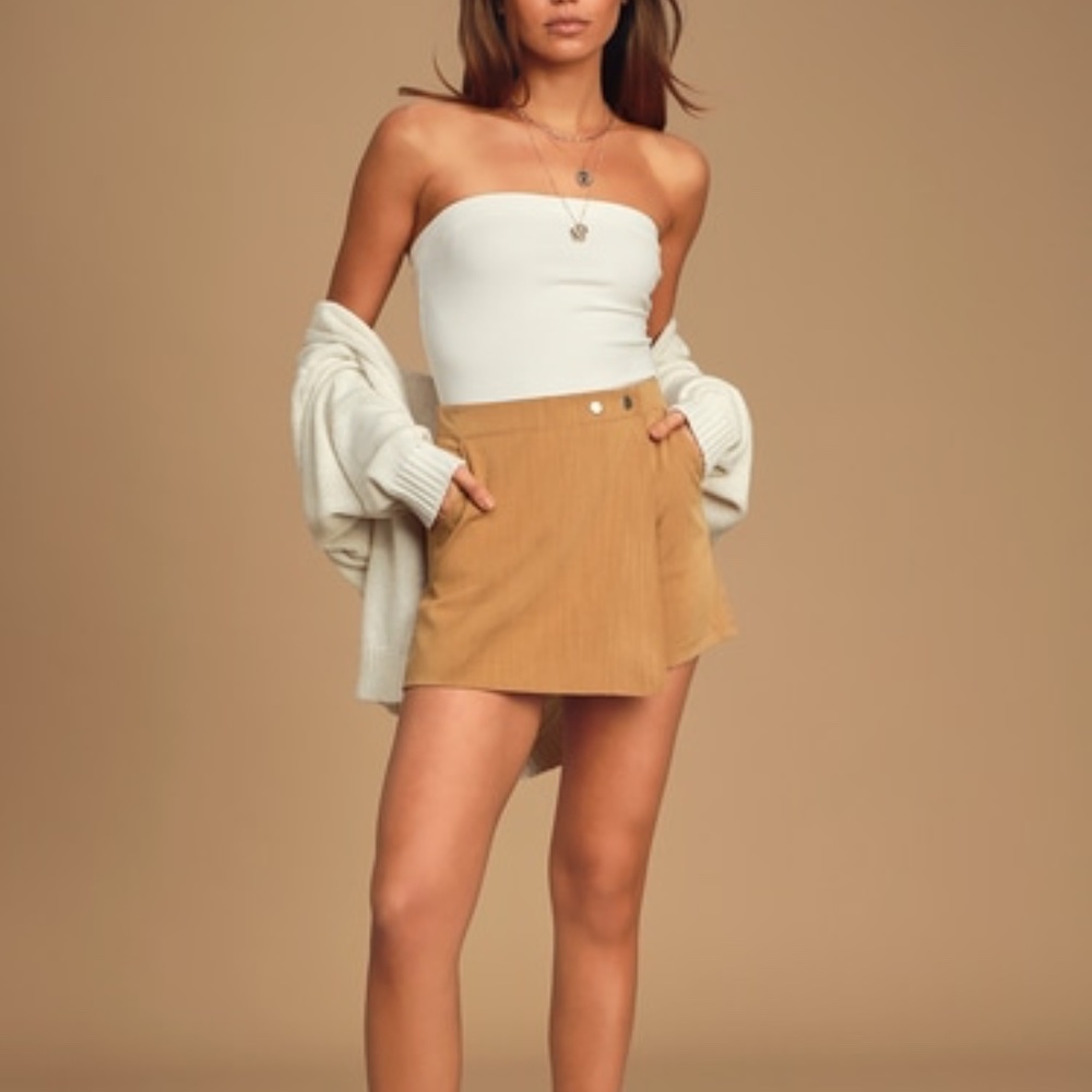 Lulus Keeping Things Casual Camel Faux Wrap Skort Large